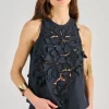 Top en fleur popeline di cotone nero
