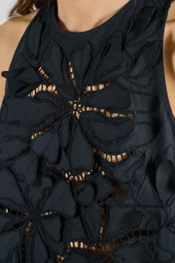 Top en fleur popeline di cotone nero