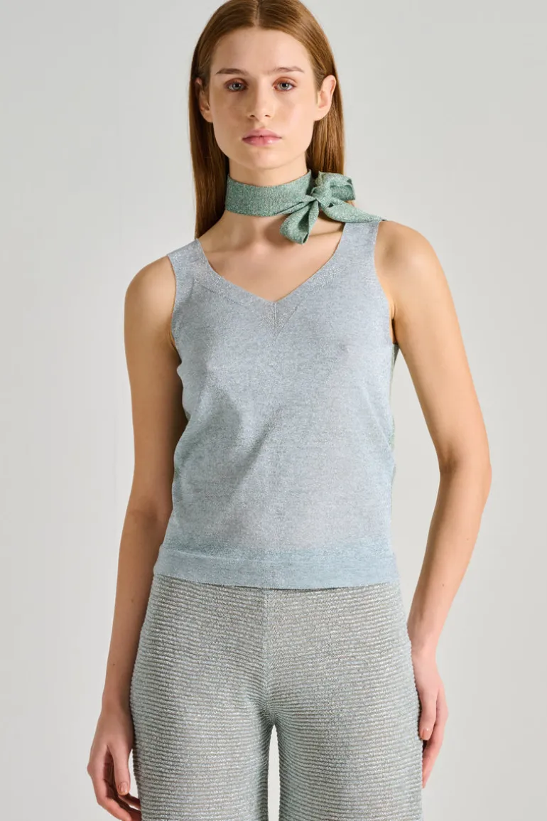 Top lux bicolore corto tessuto verde