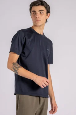 T-shirt logo patch cotone blu