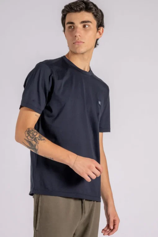 T-shirt logo patch cotone blu
