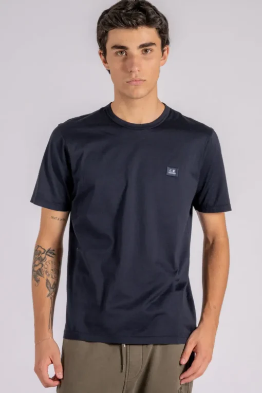 T-shirt logo patch cotone blu