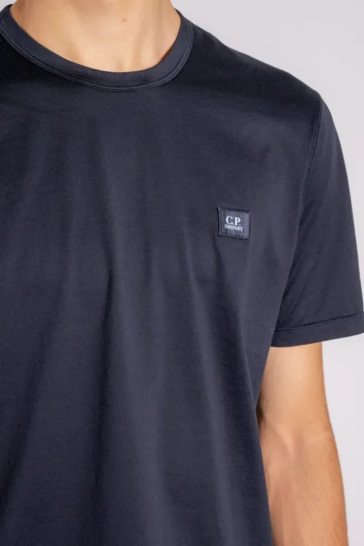 T-shirt logo patch cotone blu