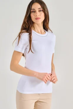 T-shirt microcostina jersey stretch bianco