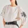 T-shirt ricamo palme cotone bianco