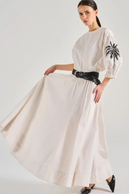 T-shirt ricamo palme cotone bianco