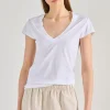 T-shirt scollo a v cotone bianco