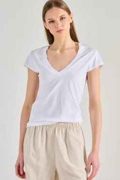 T-shirt scollo a v cotone bianco