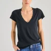 T-shirt scollo a v cotone nero