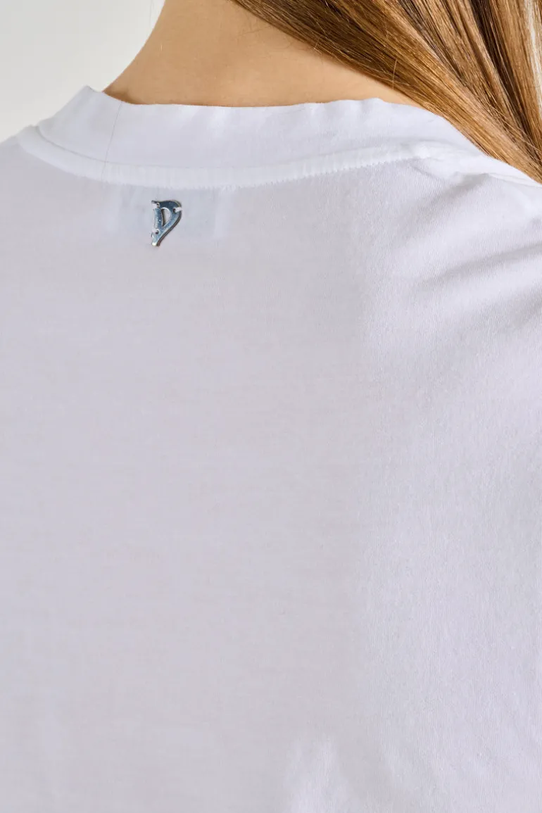 T-shirt scollo a v cotone bianco